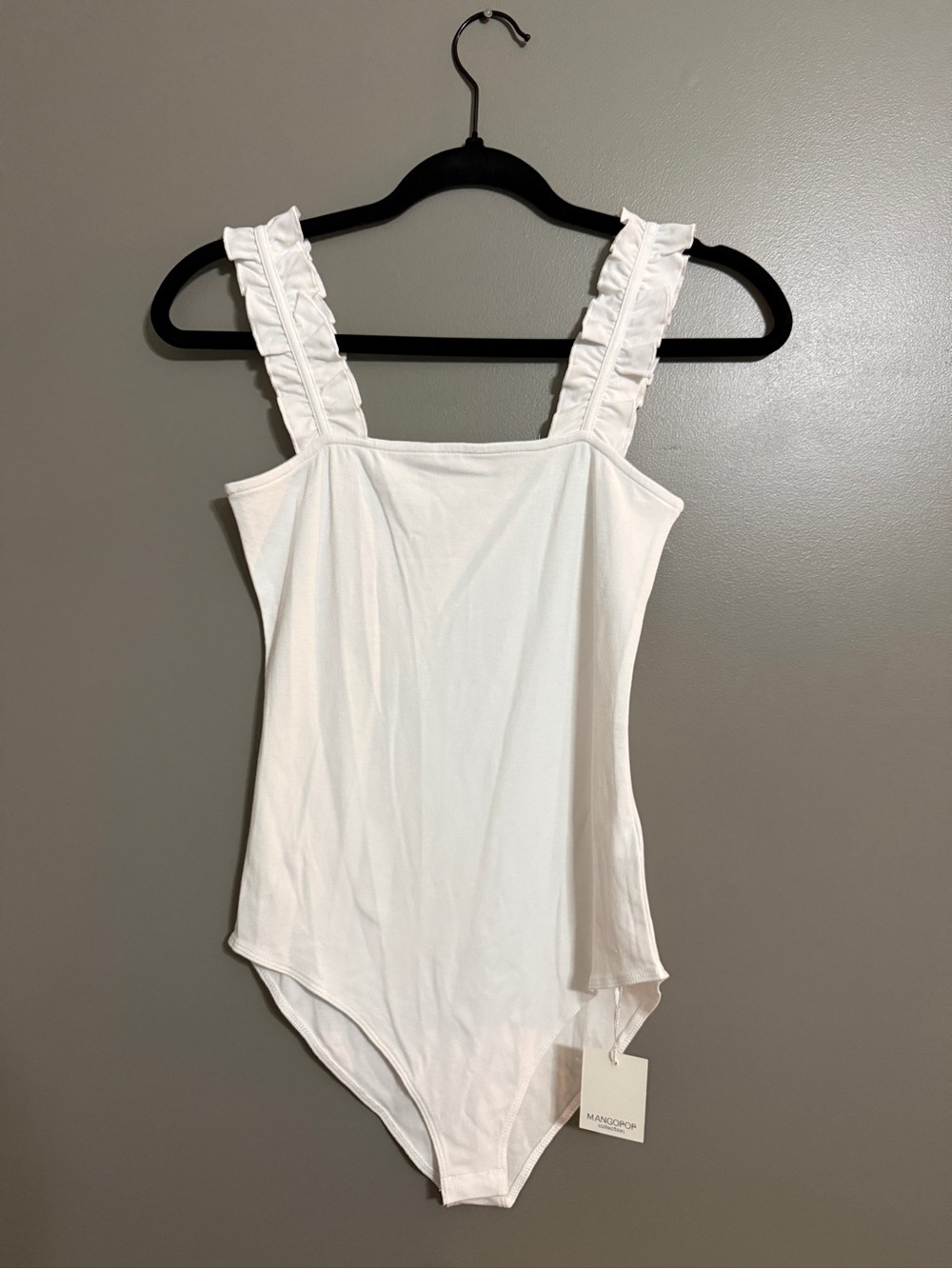 Mango White Ruffle Strap Bodysuit